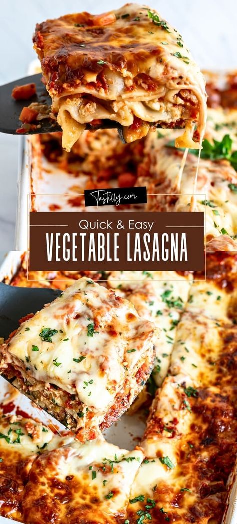 Quick & Easy Vegetable Lasagna Easy Veggie Lasagna, Easy Vegetable Lasagna, Pasta Tomato Sauce, Veggie Lasagna Recipe, Lasagna Cups, Vegetarian Lasagna Recipe, Vegetable Lasagne, Pasta Tomato, Ready Set Eat