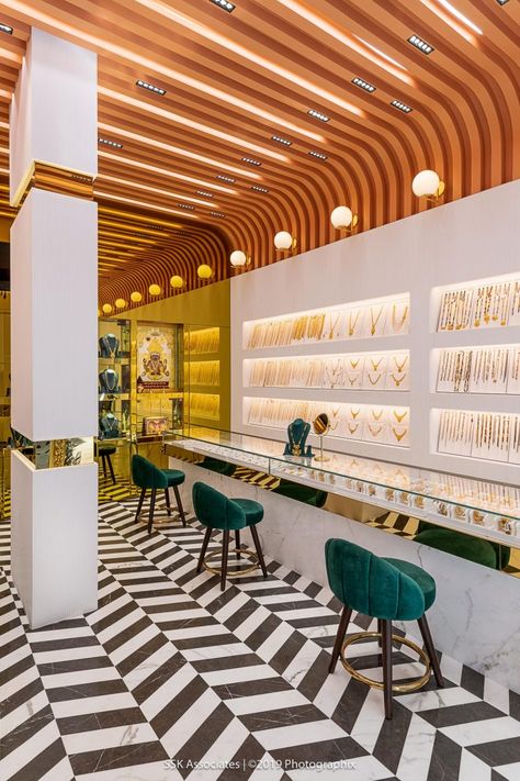 Jewellery Studio- An Excellent Display Of Beauty And Depth | SSK Associates  - The Architects Diary Gold Shop Design, Shop Counter Design, Jewelry Showroom, Jewelry Shop Display, Jewelry Store Interior, Retail Store Interior Design, Jewellery Shop Design, Jewellery Shops, Jewelry Store Design