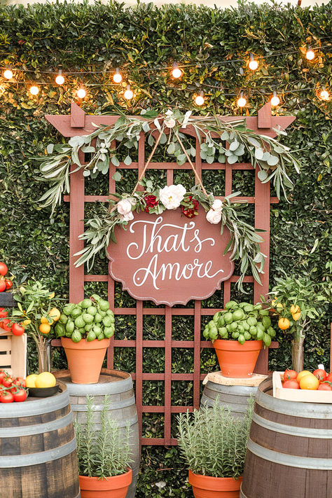 italian bridal showers Tuscany Bridal Shower Theme, Italian Bridal Shower Themes, Italian Themed Engagement Party, Italian Theme Bridal Shower Ideas, That's Amore Bridal Shower Theme, Italian Themed Rehearsal Dinner, That’s Amore Shower Theme, Italian Theme Bridal Shower, Thats Amore Party