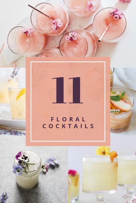 Floral Alcohol Drinks, Floral Cocktails Drinks, Floral Cocktail Recipes, Flower Themed Cocktails, Floral Drinks Edible Flowers, Garden Themed Cocktails, Mocktails Floral, Cocktails For Bridal Showers, Floral Themed Appetizers