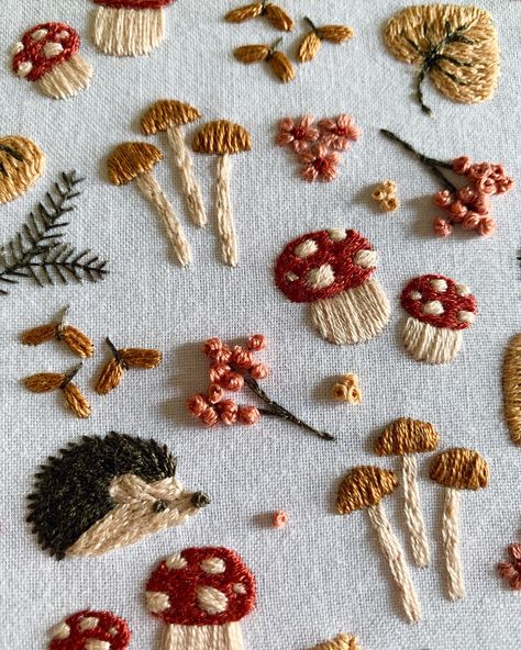 Mushies 🍄🍄🍄‍🟫🍄‍🟫 . . . #embroiderykit #embroidery #embroideryart #embroideryhoop #embroiderydesign #floralembroidery #modernembroidery #embroiderylove #handembroidery #dmcthreads #embroiderypattern #embroideryartist #embroideryhoopart #dmcembroidery #embroiderywork #craftgiftideas #hedgehogembroidery #craftkit #embroiderygiftideas #hoopart #fallvibes #stitchersofinstagram #contemporaryembroidery #hedgehogs #embroideryhoops #embriodery #damngoodstitch #crossstitch #winterembroidery Embroidery Designs Mushroom, Embroidered Mushrooms Simple, Simple Mushroom Embroidery, Embroidery With Painting, Embroidery Patterns On Clothes, Easy Cute Embroidery Designs, Oval Embroidery Hoop Ideas, D&d Embroidery, Greenhouse Embroidery