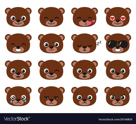 Teddy Bear Faces, Animal Emotions, Bear Emoji, Teddy Bear Face, Teddy Bear Theme, How To Make Icing, Cute Cartoon Bear, Bear Character, Bear Drawing