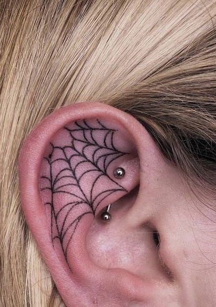 Inner Ear Tattoo, Year Tattoo, Emo Tattoos, Leo Tattoo, Spider Web Tattoo, Web Tattoo, Goth Tattoo, Ear Tattoos, Celtic Tattoo