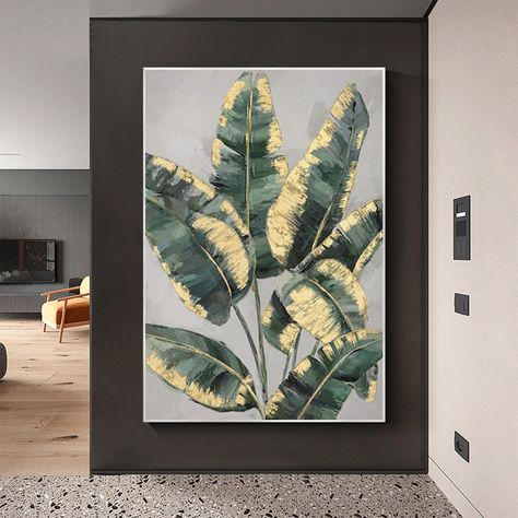 Leaves Canvas Painting, Flower Painting Canvas, Tropical Wall Art, Leaf Wall Art, Painted Leaves, Unique Canvas, Flower Canvas, Botanical Wall Art, Tropical Leaves