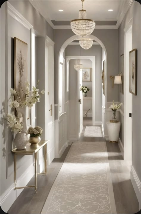 Timeless Elegant Home Decor, Modern Classic Hallway, Modern Vintage Hallway, Dream House Hallway, Hallway Decorating Colours Entrance Halls Paint Colors, Hallway Color Ideas Painting, Front Room Colours, Home Decor With Character, Home Decor Ideas Uk