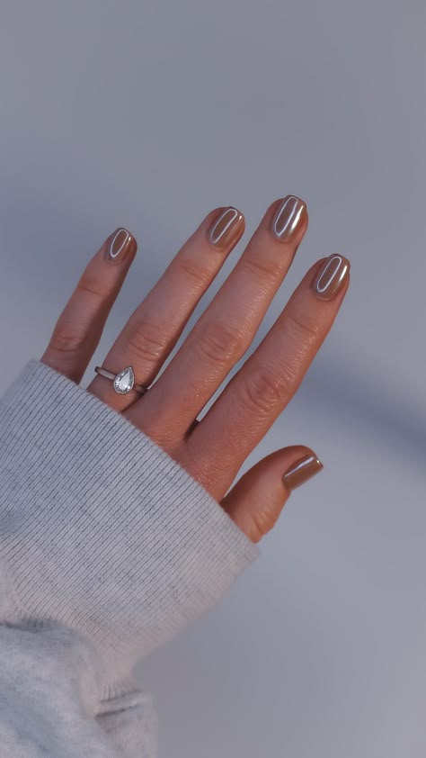 Toffee Chrome Nails, Best Chrome Nails, Fall Nails With Chrome, Opi Chrome Nails, Crome Nails Designs, Fall Chrome Nails Designs, Fall Chrome Nail Colors, Nail Colors Chrome, Nails With Chrome Powder