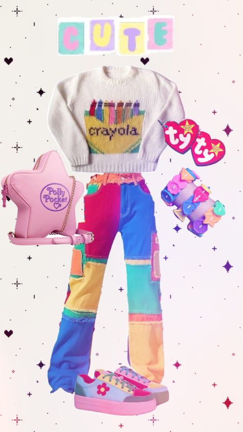 Clowncore Outfit, Kid Core Outfits, Kidcore Outfit, Kidcore Fashion, Clown Clothes, Silly Clothes, Colorful Outfit, Rainbow Outfit, Funky Outfits