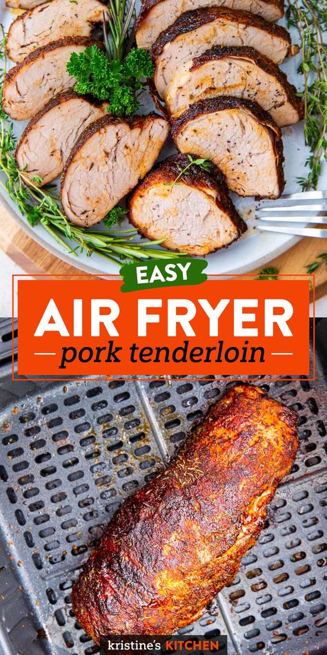 When you need a quick and tasty dinner, this Air Fryer Pork Tenderloin is a winning recipe. It's flavorful, tender, juicy and so easy to make! Air Fryer Pork Tenderloin, Easy Pork Tenderloin Recipes, Fried Pork Tenderloin, Air Fryer Recipes Pork, Easy Pork Tenderloin, New Air Fryer Recipes, Air Fryer Pork, Pork Tenderloin Recipe, Air Fryer Ideas