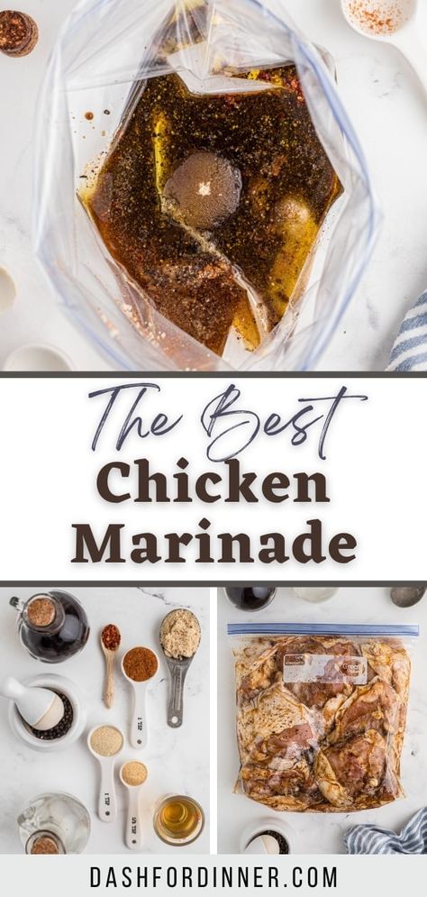 This easy chicken marinade is perfect for all cuts and all cooking methods. Whether you're grilling, baking, or air frying, this marinade for chicken is ready for the job! Perfect for chicken breasts, thighs, tenders, or even other proteins like salmon, pork, and steak. Home Made Marinade For Chicken, Frozen Chicken Marinade Recipes, Chicken Marinade For Oven Baked, Chicken Marinade For Crockpot, Chicken Tenderizer Marinade, Thanksgiving Chicken Marinade, Blackened Chicken Marinade, Easy Chicken Marinade Recipes, Marinade Recipes For Chicken