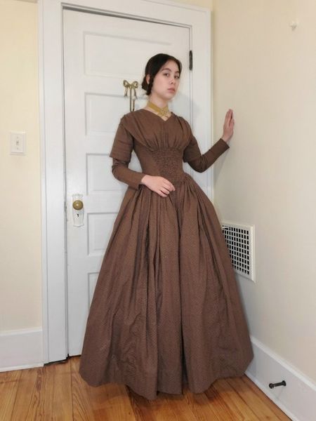 1850s Dress Pattern, Laughing Moon Mercantile, 1850s Clothing, Weird Dresses, Historical Long Sleeve Daywear Dress, 1840s Winter Dress, Historical Cotton Prairie Dress For Daywear, 1860s Everyday Dress, 1850 Fashion