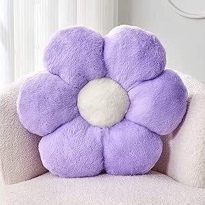 Kcvvcr Lavender Flower Pillow, Cute Decorative Flower Shaped Throw Pillow with Faux Rabbit Fur, 14.9" Soft Flower Plush Throw Pillow Floor Pillows Room Décor for Bedroom Living Room Flower Shaped Pillow, Daisy Cushion, Throw Pillows For Bed, Daisy Pillow, Living Room Throw Pillows, Floor Flower, Flower Pillows, Flower Plush, Pillows For Bed