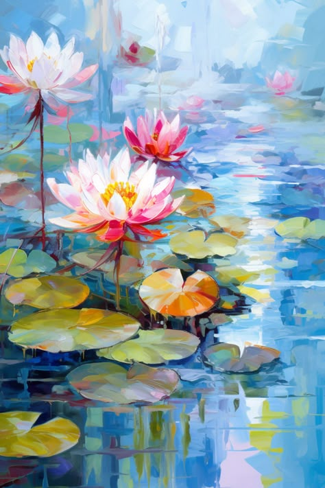 Water Lilies Art, Water Lilies Painting, Pond Painting, Lotus Painting, Lotus Flower Art, Lily Painting, 수채화 그림, Flower Art Painting, Dreamy Art