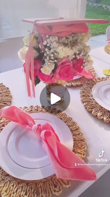 Haus of Luxurious Picnics on Instagram: "Pink graduation theme  #pinkgraduation #pink #grad #2023 #classof2023" Blue And Pink Graduation Party Ideas, Pink Graduation Centerpieces, Pink Nursing Graduation Party, Pink Bow Graduation Party, Pink And Green Graduation Party, Barbie Graduation Party, Pink Grad Party Ideas, Elegant Graduation Party Decorations, Hot Pink Graduation Party