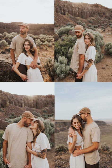 Washington Desert Engagement Session | Couple Poses Ideas | Kat Nielsen Photography | Shelby and Justin’s romantic engagement in Washington was unforgettable! It was full of desert engagement photos outfit ideas! Check out desert couple editorial, adventure couple engagement, candid engagement photos fun, and romantic engagement outfit! Book Kat for your intimate engagement photos or candid couple photos at katnielsenphotography.com! Dusk Engagement Photos, Marfa Engagement Photos, Desert Engagement Photos Outfit, Dessert Engagement Photos, Couple Poses Reference Cute, Couple Poses Photography Outdoors, Desert Couple Photoshoot, Couple Poses Cute, Outdoors Couple