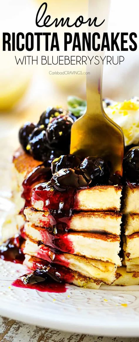 Lemon Ricotta Pancakes Pancakes With Blueberry Sauce, Lemon Ricotta Pancakes Recipe, Lemon Ricotta Pancakes, Recipe Categories, Ricotta Pancakes, Blueberry Syrup, Carlsbad Cravings, Blueberry Sauce, Lemon Ricotta