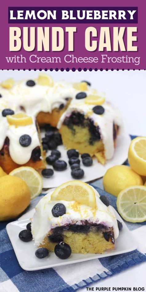 Create this super simple Lemon Blueberry Bundt Cake in no time at all using lemon cake mix, lemon pudding mix, and fresh blueberries. The cake is then covered with a generous coating of cream cheese frosting. Delicious and ideal for serving at afternoon tea parties! Boxed Lemon Blueberry Cake, Cake Mix Lemon Blueberry Cake, Lemon Blueberry Bundt Cake With Box Cake, Bunt Cake With Cake Mix And Pudding, Blueberry Bundt Cake Recipes, Bundt Cake Mix, Lemon Blueberry Bundt, Blueberry Cake Mix, Lemon Blueberry Bundt Cake