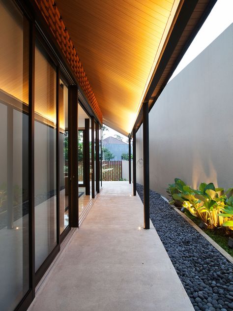 Roemah Kampoeng | Habitus Living House Facade Lighting, Goa Villa, Villa Lighting, Canopy Lighting, Building Lighting, Exterior Lighting Design, Architectural Lighting Design, Facade Lighting, Back Porch Ideas Decks