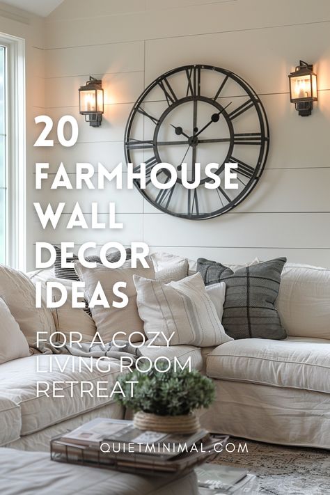 Farmhouse Decor For Large Wall Space, Decorating The Wall Behind The Couch, Wall Behind Chair Decor, Antique Wall Art Decorating Ideas, Cathedral Window Wall Decor Ideas, Country Farmhouse Wall Decor Living Room, Modern Farmhouse Living Room Art, Shelf On Wall Living Room, Wall Decor For Gray Walls