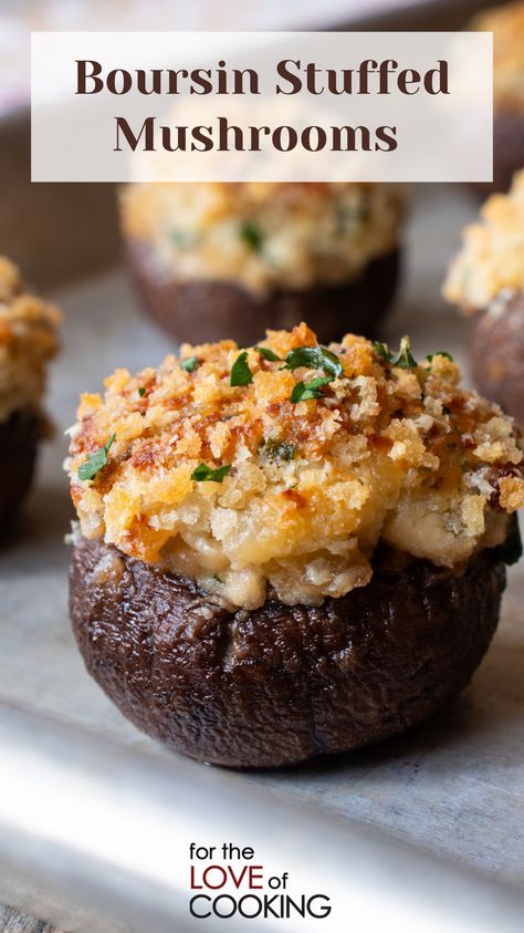 Boursin Stuffed Mushrooms, Garlic Crab, Easy Stuffed Mushroom Recipe, Boursin Recipes, Seasoned Bread, Stuffed Mushrooms Easy, Crab Stuffed Mushrooms, Crab Stuffed, Button Mushrooms