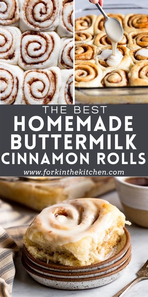 Big, light, and fluffy Homemade Buttermilk Cinnamon Rolls are filled with just the right amount of cinnamon sugar and are topped with a sweet powdered sugar icing. The soft, tender, yeasty bread is the perfect texture that just melts in your mouth. They're worth the rise and are instantly going to become part of your family tradition! Bread Flour Cinnamon Rolls Homemade, Melt In Your Mouth Cinnamon Rolls, Buttermilk Sweet Rolls, Breakfast With Buttermilk, Recipes That Require Buttermilk, Cinnamon Rolls Buttermilk, Cinnamon Rolls With Buttermilk, Things To Bake With Buttermilk, Cinnamon Rolls With Rapid Rise Yeast