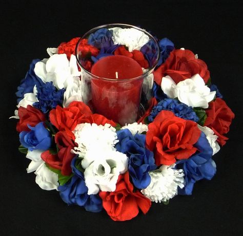 Patriotic Table Decorations, Labor Day Decorations, Silk Flower Centerpieces, Patriotic Centerpieces, Patriotic Wedding, Patriotic Flowers, Memorial Day Decorations, Crafts For Seniors, July Wedding