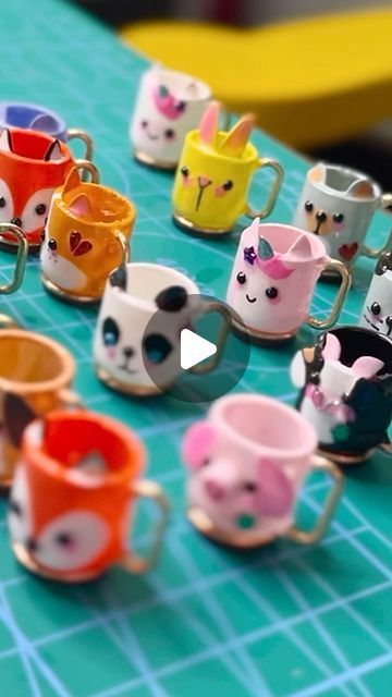 LOVE DOLLS 🇵🇱 on Instagram: "How are your preparations for Easter going? 🪺🌼 I haven’t cleaned up yet, I haven’t cooked anything 🤭 because I was busy making miniature cups for spring tea for my dolls ☕️❤️ Do you want to know how to make tiny mugs in the shape of kawaii animals? watch my tutorial!" Clay Tea Cups Diy, Clay Tea Cup, Babe Rainbow, Tea Cups Diy, Mini Coffee Cups, Coffee Cups Diy, Kawaii Cups, Kids Clay, Spring Tea