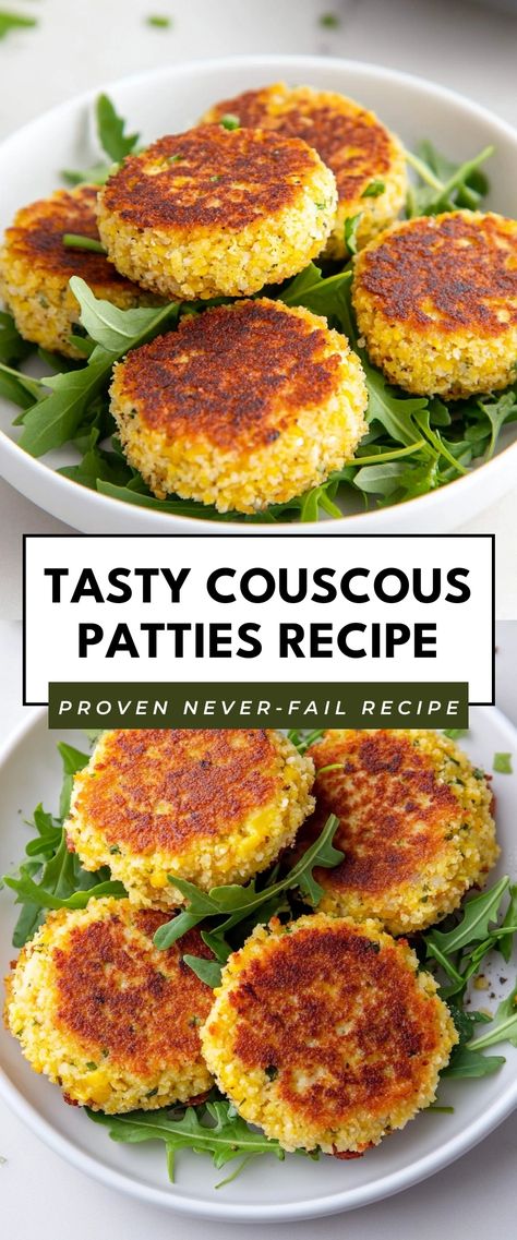 Image for Tasty Couscous Patties Recipe Couscous Recipes Easy, Couscous Meals, Couscous Patties, Leftover Couscous, What Is Couscous, Pearl Couscous Recipes, Couscous Healthy, Farro Risotto, Veggie Side Dish Recipes