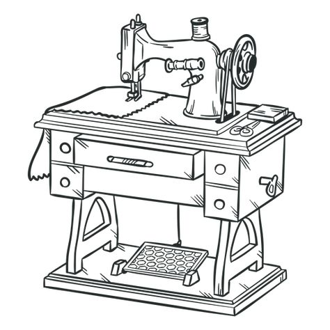 Sewing Machine Drawing, Old Sewing Machine, Sewing Machine Table, Perspective Drawing Lessons, Antique Sewing Table, Old Sewing Machines, Mo Design, Machine Sewing, Shirt Maker