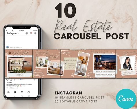 RealtorTemplateCo - Etsy Carousel Social Media Design, Real Estate Carousel Post, Real Estate Carousel, Seamless Carousel Instagram, Funny Marketing, Inmobiliaria Ideas, Carousel Post, Real Estate Ads, Real Estates Design