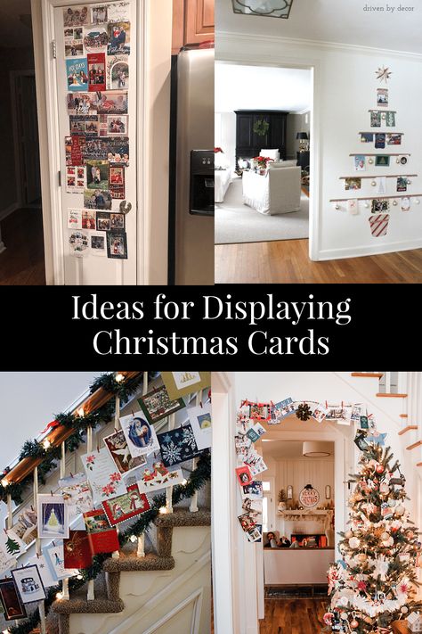 ideas for displaying christmas cards Card Hanging Ideas Display, How To Hang Christmas Cards Ideas, Displaying Greeting Cards, Ideas For Displaying Christmas Cards, Creative Ways To Display Christmas Cards, How To Hang Christmas Cards, Ways To Hang Christmas Cards, Holiday Card Display Ideas, Christmas Card Hanging Ideas