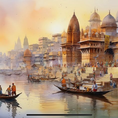 Buy Beautiful Indian Fantasy City Modern Print Extra-large Wall Art Desi Art South Asian Art I Indian Art Canvas Print Antarmada Art Online in India - Etsy South Asian Fantasy Art, South Asian Art Modern, Indian City Art, Fantasy City Modern, Indian Fantasy Art, Banaras Ghat, Indian Landscape, Painting Items, India Drawing