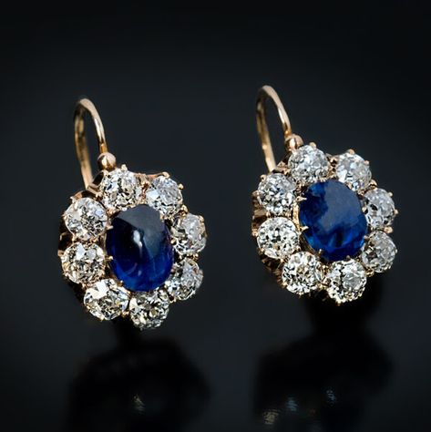 Sapphire And Diamond Earrings, Diamond Cluster Earrings, Vintage Style Earrings, Halo Earrings, Blue Sapphire Diamond, Sapphire Earrings, Fine Earrings, Sapphire Diamond, Oval Cut