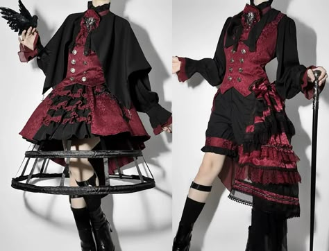 Deck Of Card Outfits, Magic Aesthetic Clothes, Nut Cracker Outfit Ideas, Red Ouji Fashion, Dark Fairytale Outfit, Circus Fashion Inspiration, Gambler Aesthetic Outfit, Magician Outfit Aesthetic, Jesters Outfit