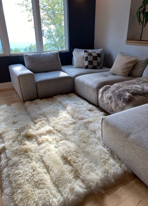 Products Plush Rug Living Room Modern, Very Large Living Room Rugs, Fur Rug Under Tv Stand, Sheepskin Rug And Chair, Boho Area Rugs In Living Room Sheepskin, Large Soft Area Rug, Fluffy Rugs In Living Room Farmhouse, Fur Rug On Dining Bench, Sheepskin Rugs Living Room