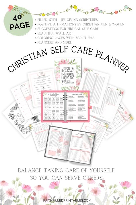 Are you taking care of yourself so that you can serve others with energy and love? Start making intentional plans for your own self care with this beautiful self care planner for women. #selfcare #women #christian #moms Christian Self Care Routine, Self Care Planner Printable Free, Christian Self Care, Selfcare Planner, Self Care Basket, Routine Printable, Care Basket, Christian Planner, Self Care Planner