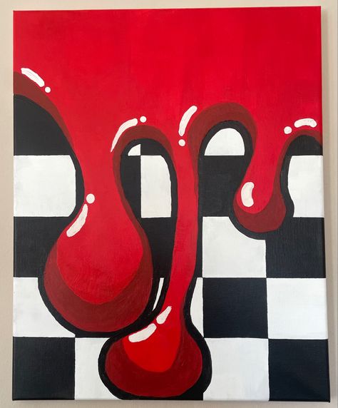 80s Canvas Painting Ideas, Drip Painting Ideas On Canvas, Checkered Drawing, Checkered Painting Ideas, Checkered Painting, Checkered Art, Checker Background, Drip Art, Trippy Painting