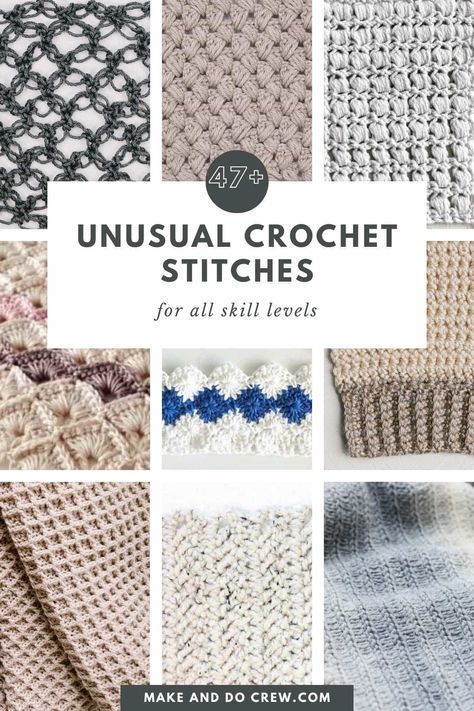 Explore over 40 unique crochet stitches to enhance projects like blankets, scarves, and bags. Suitable for crafters at any skill level, this collection is the inspiration you didn’t know you were looking for! Even the most beautiful and unusual crochet stitch patterns are often combinations of very simple stitches. So if you’re ready to add more pizzazz to your projects, don’t be intimidated to try something new. We’ve collected the most striking patterns + tutorials to give you plenty of ideas. Crochet Stitches List, Unique Crochet Stitches, Crochet Stitches Texture, Unusual Crochet, Crochet Video Tutorials, Crochet Stitch Patterns, Textured Crochet, Linen Stitch, Cool Crochet