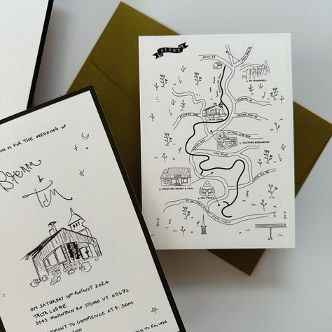 Designed for a couple who shares a passion for mountain adventures and long-distance cycling, their dream wedding awaits amidst the snow-capped peaks of Stowe ❄️ Illustrated Wedding Map, Map Invitation Wedding, Wedding Map Invitation, Wedding Invite Map, Wedding Invitations Map, Family Crest Design, Wedding Personal Touches, Graphic Wedding Invitations, Doodle Wedding