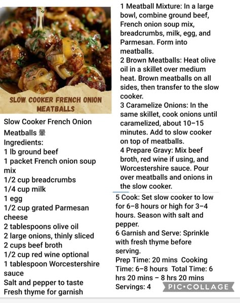 Slow cooker french onion meatballs Crock Pot French Onion Beef Meatballs, Slow Cooker French Onion Meatballs, Crockpot French Onion Meatballs, French Onion Meatballs Crockpot, Healthier Dinner Recipes, Best Easy Meatloaf, French Onion Meatballs, Onion Meatballs, French Onion Meatloaf