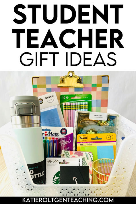 Looking for thoughtful student teacher gifts? 🎁 This blog post is packed with creative ideas that will leave a lasting impression. From personalized keepsakes to practical items they'll use every day, find the perfect way to say thank you and celebrate their hard work! Student Teacher Welcome Basket, Student Teaching Supplies, Gift Ideas For Student Teacher, Student Teacher Welcome Gift, Gifts For Student Teacher, Student Teacher Gifts From Mentor, Mentor Teacher Gifts Student Teaching, Gifts For Student Teachers, Mentor Teacher Gifts