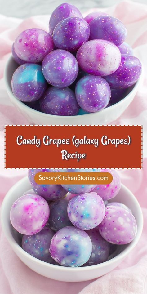 Looking for a fun and unique treat to brighten your next gathering? This Candy Grapes (Galaxy Grapes) recipe is a deliciously sweet twist on traditional snacks! Save this idea for your next party and impress your friends with these colorful, candy-coated delights that are perfect for any candy drink lover. Rock Candy Ideas, Galaxy Themed Food Ideas, Galaxy Dinner Party, Fruit Riot Sour Grapes, Sweet Ocean Candy Apples, Galaxy Themed Snacks, Purple Party Food Ideas, Candied Grapes And Pineapples, Two The Moon Birthday Party Girl Food