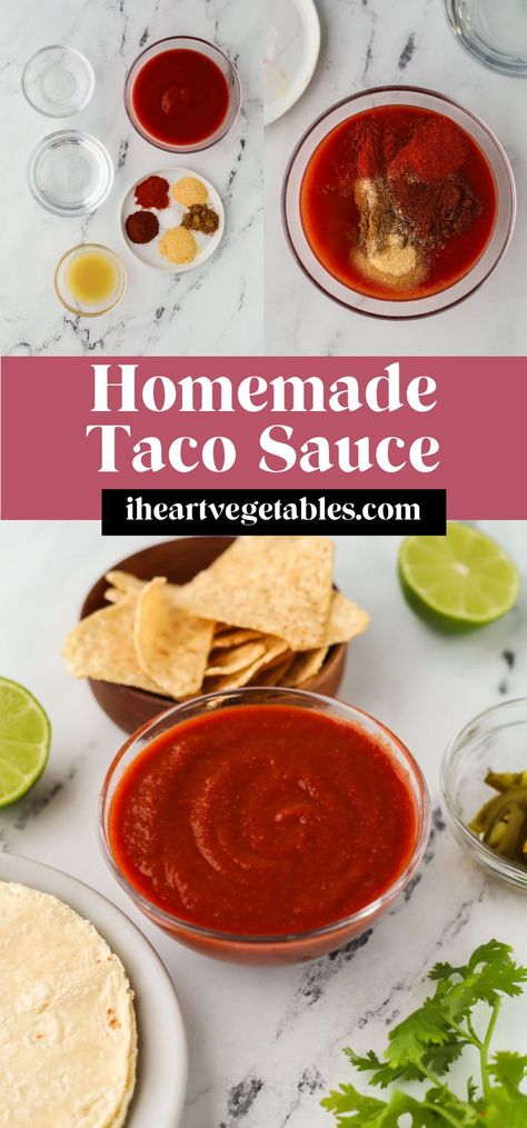 This homemade taco sauce is an easy way to add flavor to your favorite dishes, from tacos to quesadillas! It’s made with a few basic pantry staples and it will take your taco night to the next level. Homemade Taco Sauce, Burrito Sauce, Sauces For Chicken, Street Taco Recipe, Simple Vegetarian Recipes, Easy Vegetarian Meals, Street Taco, Bbq Side Dish, Sauce Pesto