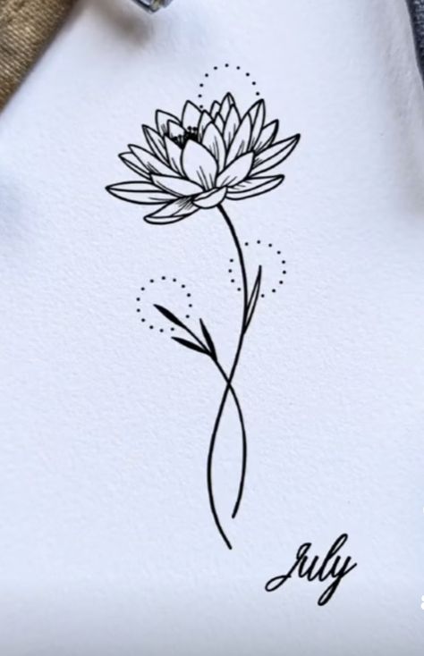 Water Lily And Chrysanthemum Tattoo, Tattoo Ideas Water Lily, July Birth Flower Drawing, Birth Flower Tattoo July, July Flowers Tattoo, Blue Water Lily Tattoo, Waterlilly Tattoo Arm, Water Lilly Tattoos, June And July Birth Flower Tattoo