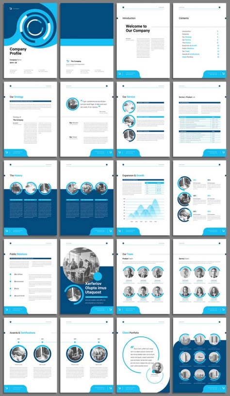 Corporate Profile Booklet Template with Blue Accents Company Booklet Design Layout, Corporate Template Design, Blue Corporate Design, Corporate Profile Design Layout, Corporate Booklet Design, Booklet Design Ideas, Corporate Profile Design, Corporate Graphic Design, Handbook Design