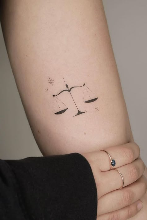 Libra Tattoo For Women Beautiful, Scales Tattoo Libra Balance, Balanced Scales Tattoo, Libra Scale Sun And Moon Tattoo, Small Scales Tattoo, Attorney Tattoo Ideas, Law School Tattoo Ideas, Scale Tattoo Minimalist, Small Libra Scale Tattoo