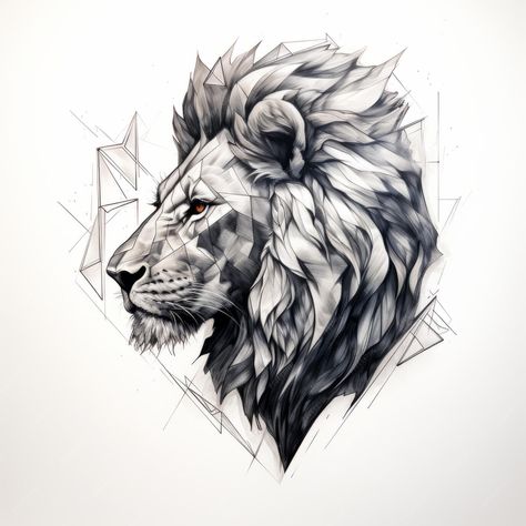 Premium Photo | Geometrical Lion Captivating Side Profile in Pencil Sketch on White Background 8K Lion Side Tattoo, Lion Side Profile Drawing, Lion Side Profile, Lion Profile, Lion Face Drawing, Rug Tattoo, Tiger Head Tattoo, Abstract Lion, Lion Sketch