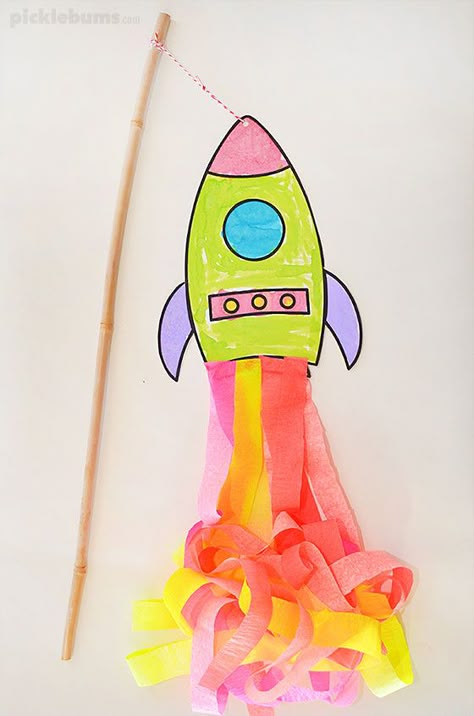 Make a super swishy flying rocket! Use our free printable template and step by step instructions Rocket Craft, Space Preschool, Space Crafts For Kids, Space Week, Space Activities, Vbs Crafts, Space Party, Rocket Ship, Camping Crafts