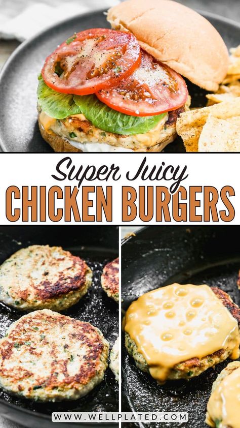 The perfect ground chicken burger recipe! These patties are tender, juicy, and full of flavor—and best of all, they're super easy to make. Chicken Burger Recipe Healthy, Best Chicken Burger Recipe, Chicken Burger Patty Recipe, Chicken Burgers Healthy, Homemade Chicken Burgers, Chicken Burger Patties, Ground Chicken Recipes Healthy, Chicken Patty Recipes, Burger Patty Recipe