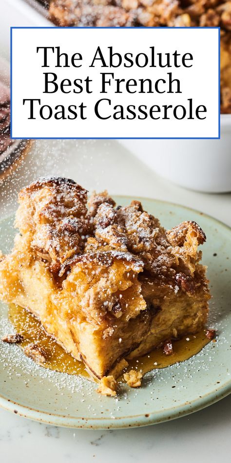 Custard-soaked bread is flavored with sweet cinnamon and nutmeg, topped with a nutty crumble topping, and baked until golden and steaming! This french toast casserole is as versatile as you need it to be — you can make it ahead or assemble at the last minute. #frenchtoast #breakfastrecipes #easyrecipes #frenchtoastcasserole #casserolerecipes Best Brioche French Toast, Best French Toast Casserole, Brioche French Toast Casserole, The Best French Toast, French Toast Casserole Recipe, Brunch Board, Baked French Toast Casserole, Baked French Toast, Brioche French Toast