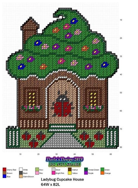 Plastic Canvas Patterns Image By Alice Brenner On Plastic Canvas 9E0 Cupcake House, Ladybug House, Mushroom Houses, Paper Coloring, Seed Bead Projects, Cute Houses, Canvas Ornaments, Plastic Canvas Books, Cross Stitch Plastic Canvas